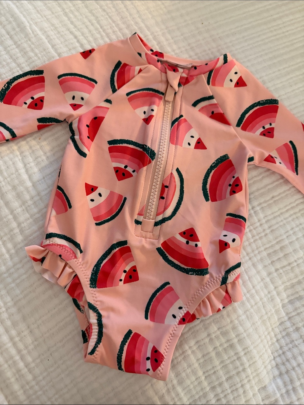 Old Navy Pink Watermelon Print Long Sleeve One-Piece Swimsuit
